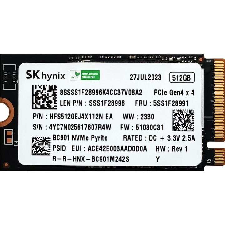 SSD PCI-E, format 2242, BC901, SKHynix, 512GB, NVME, PCIe 4.0 X4, bulk, pana la 5000 /4700 MB/s, ultra high-speed