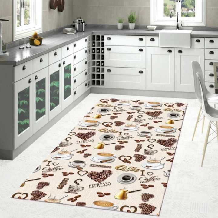 Konyhaszőnyeg, Csúszásmentes, Kávés, Többszínű, 80x150cm