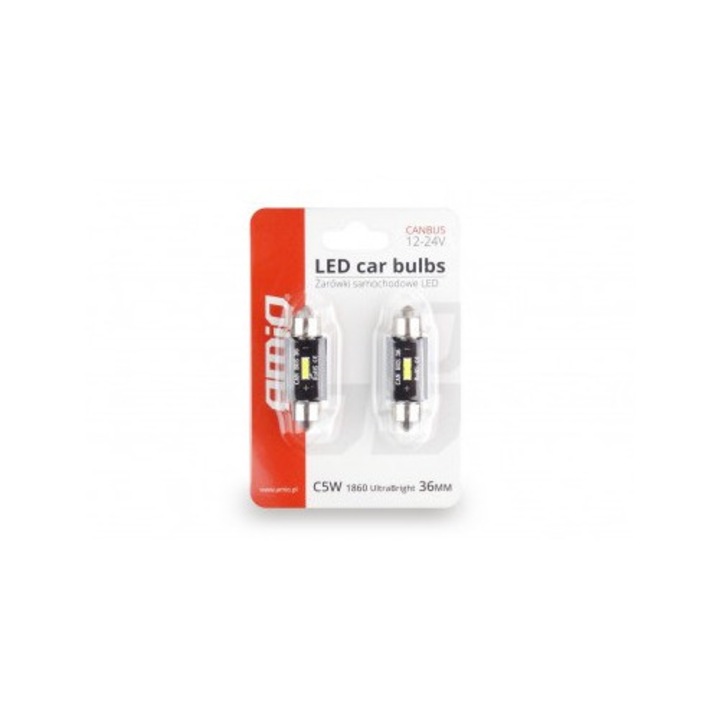 Set 2 bec led auto C5W Canbus cu 1Smd UltraBright 36mm 12/24v
