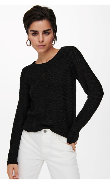 Egyszerű kötött pulóver Rugalmas pulóver Hosszú ujjú Kerek nyakkivágással ONLGEENA, Fekete