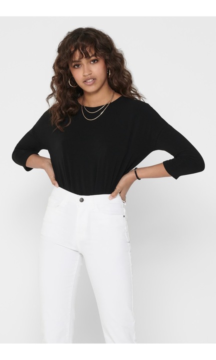 Vékony alap pulóver 3/4 hosszú ujjal, ONLGLAMOUR sztreccs kötött kötöttséggel, Fekete