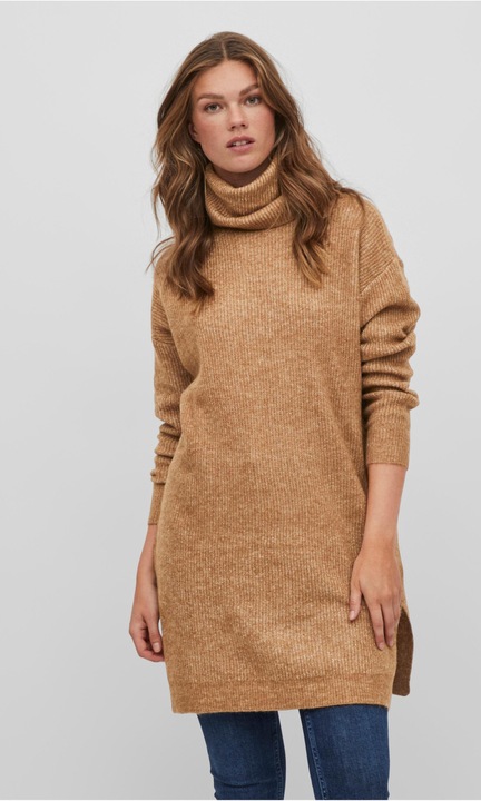 Langer Strick Pullover Rollkragen Sweater Basic Loose Fit VICILIA: Hosszú pulóver tekercses gallérral, laza basic stílusú VICILIA, Barna