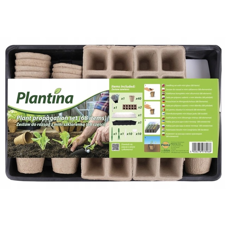 Set pentru rasaduri Plantina, mini sere, natural, negru/translucid, 37x23x9,5cm