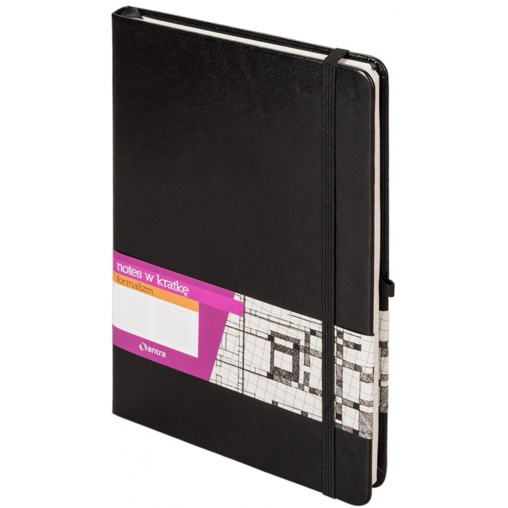 Agenda Antra Formalizm, A5, 80g/m², 192 pagini, coperta tare, piele ecologica, negru, 145x210mm