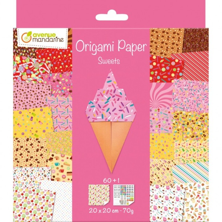 Set hartii origami Avenue Mandarine, 60 de foi, 20x20cm, multicolor