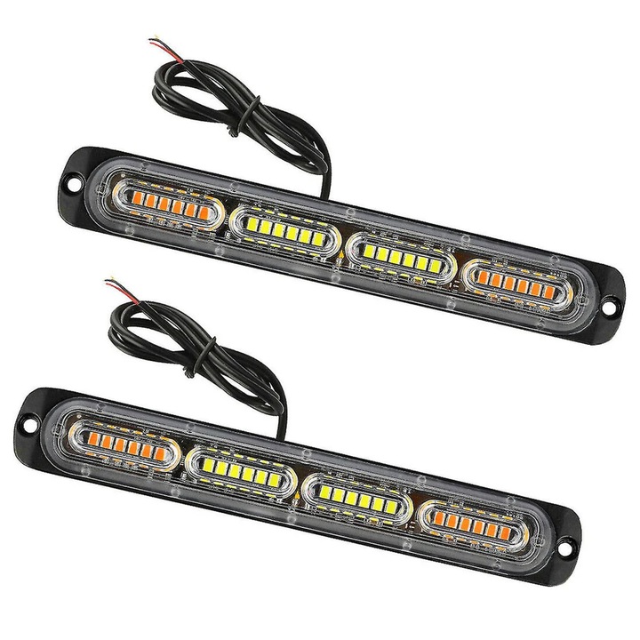 Set 2 bari de lumina stroboscopice de urgenta 24 LED, AMRINUGL, alb, 12-24V, impermeabil