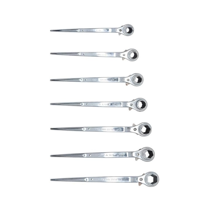 Комплект от 7 ключа с тресчотка, Jormftte, хром-ванадиева стомана, сребро