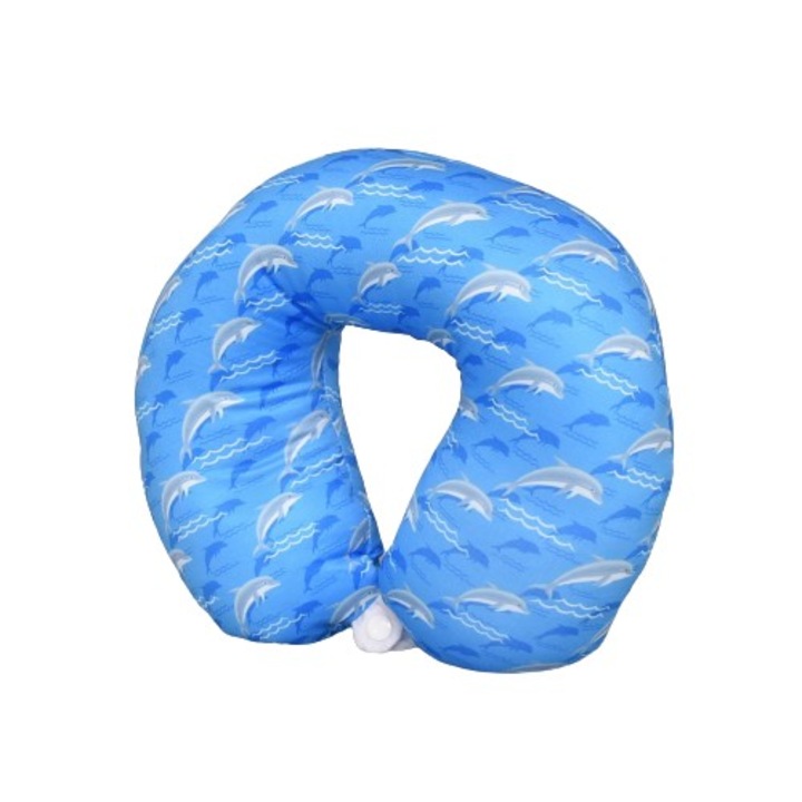 Възглавничка за път детска 1596-1, Текстил, Синя с делфини