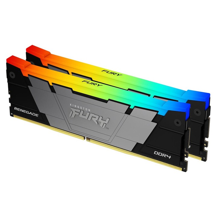 Оперативна памет Kingston FURY Renegade RGB - DDR5 - kit - 64 GB: 2 x 32 GB - DIMM 288-pin - 6400 MHz / PC5-51200 - CL32 - 1.1 V - unbuffered - on-die ECC - black, silver KF564C32RSAK2-64