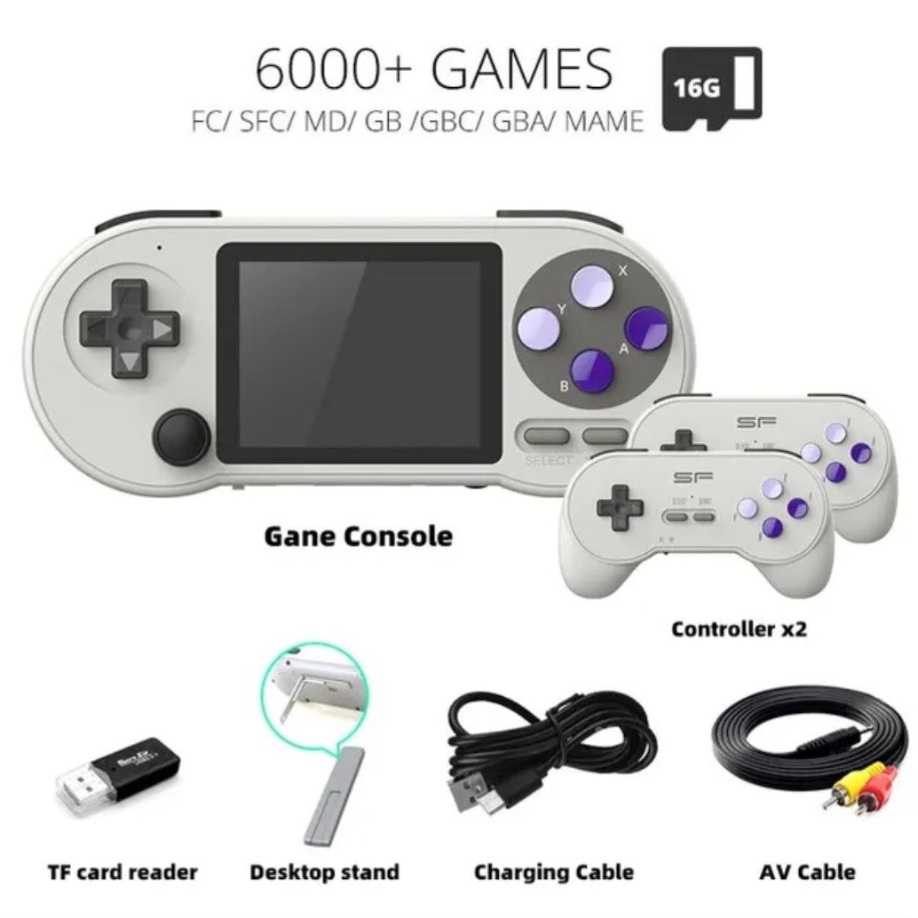 Consola de jocuri portabila, Planet Tech, 2 joystick-uri, 1280x720, 2 difuzoare stereo, 6000 de jocuri, Alb