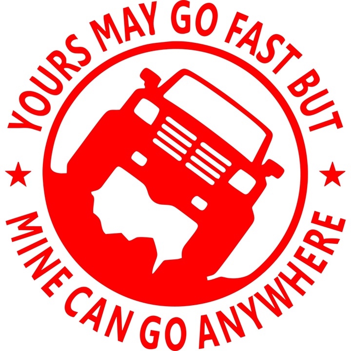 Sticker Auto Mine Can Go Anywhere Off Road'', 20x20cm, Rosu