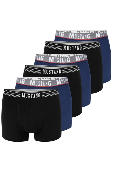 Set 6, Boxeri Barbati, Mustang, 4000, Bumbac, Negru, Albastru, Negru/Albastru