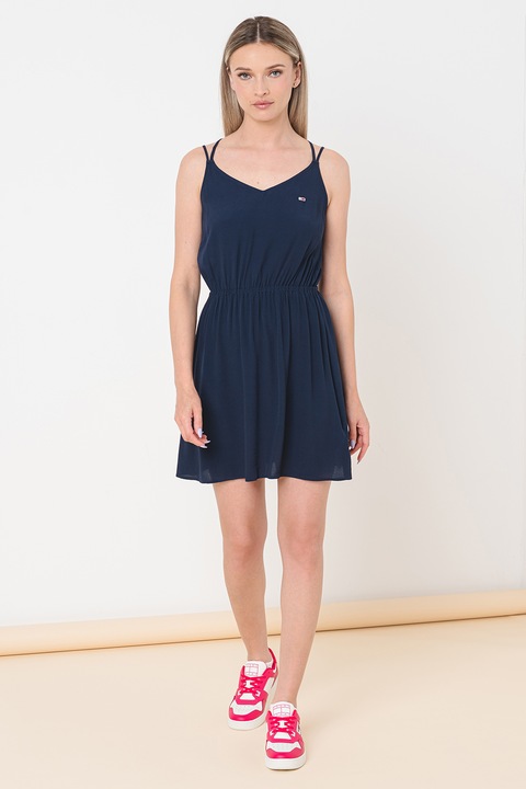 Tommy Jeans, Rochie scurta cu decolteu in V, fara maneci, Albastru ultramarin, L