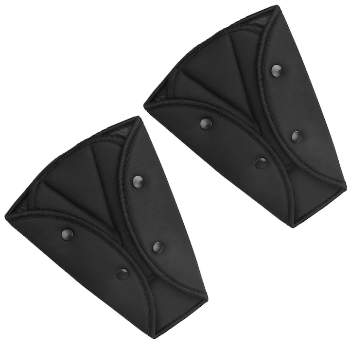 Set 2 protectie pentru centura de siguranta auto, Axroad Mall, Design triunghiular, Prindere cu capse, Usor de utilizat, Ideal pentru copii, femei insarcinate si tineri, Realizat din burete, 19.5 x 24.5 x 9 cm, Negru