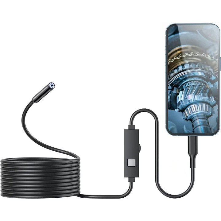 Ellenőrző kamera 1080P HD, 6 LED, 5M, IP68, Vízálló PC-hez (C típus), Fekete