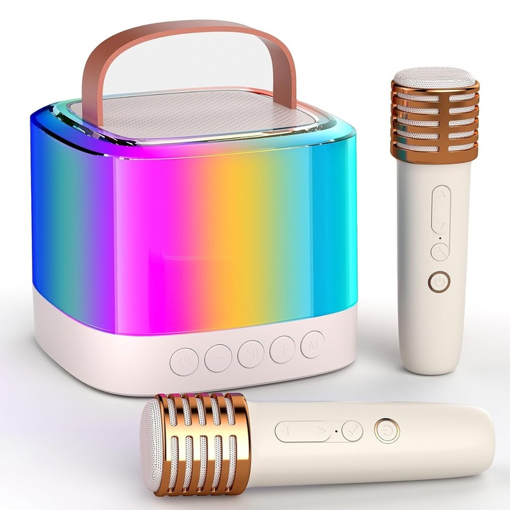 Okos Karaoke mikrofon gyerekeknek és felnőtteknek, EXCITAT®, vezeték nélküli, Bluetooth, vokál effektusok, bulikra és ünnepségekre alkalmas, LED lámpa, USB flash memória