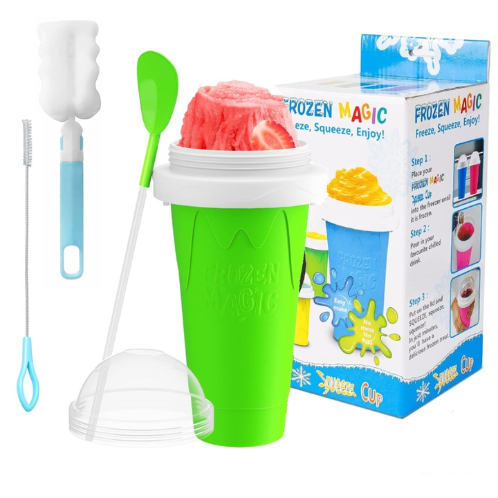 Szilikon csésze hűtéssel, gyorsan elkészíthető jéglé/turmix/sushy, Squeeze Cup, zöld, TopGearWorld®