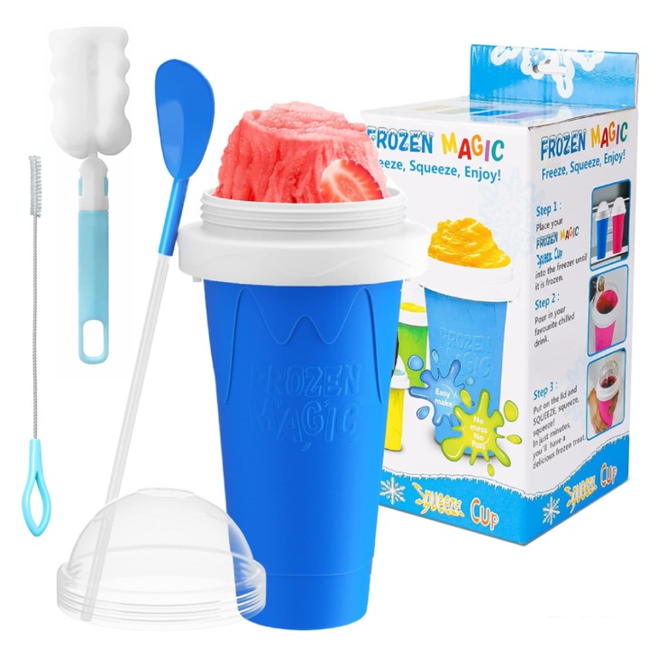 Szilikon csésze hűtéssel, gyorsan elkészíthető jéglé/turmix/sushy, Squeeze Cup, TopGearWorld®, kék