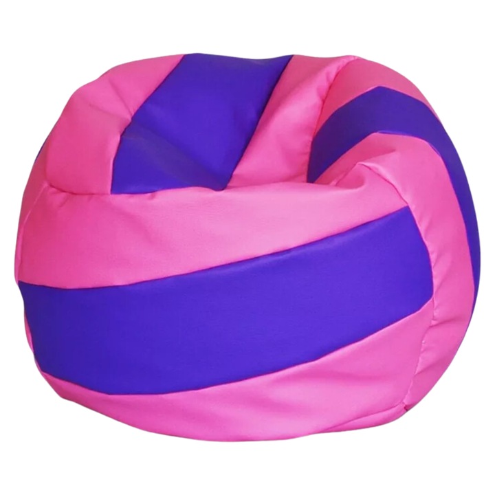 Fotoliu Puf Bean Bag Relaxare Ergonomic pentru Copii si Adulti, Design Minge Volei Roz Violet, Piele Ecologica Premium, Husa Detasabila Lavabila 65x90cm, Scaun Modern Ideal Camera Tineret Gaming, Confort Superior, Durabil