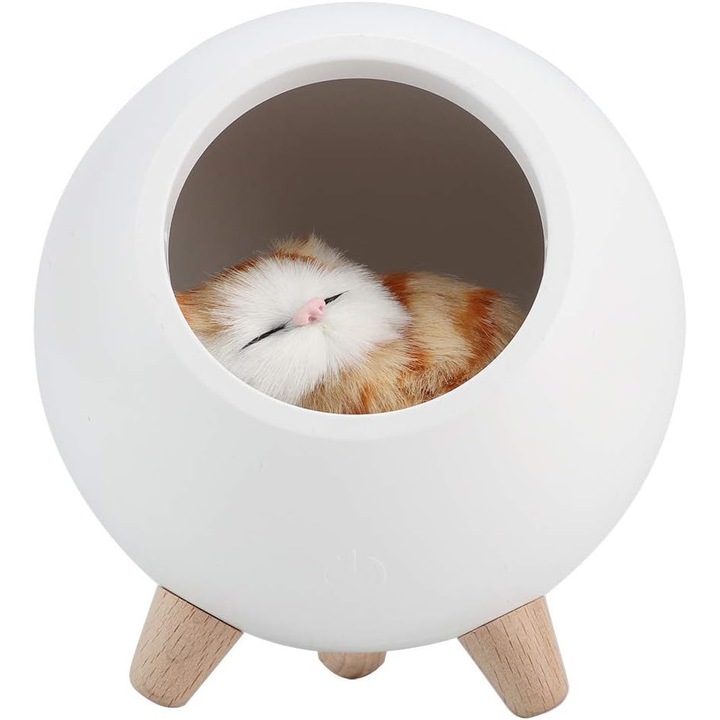 Éjszakai lámpa gyerekeknek bluetooth hangszóróval, hordozható, LED, USB tölthető, Cat House, fehér