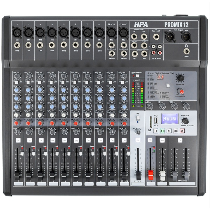 Mixer Digital 12 Canale 48V BT, USB si SD