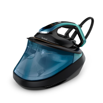 Statie de calcat Tefal Pro Express Vision GV9822, 3000W, 9 bari, jet de aburi 750 g/min, abur variabil 180 g/min, talpa Durilium Airglide Autoclean, rezervor apa 1.2L, oprire automata, negru & albastru