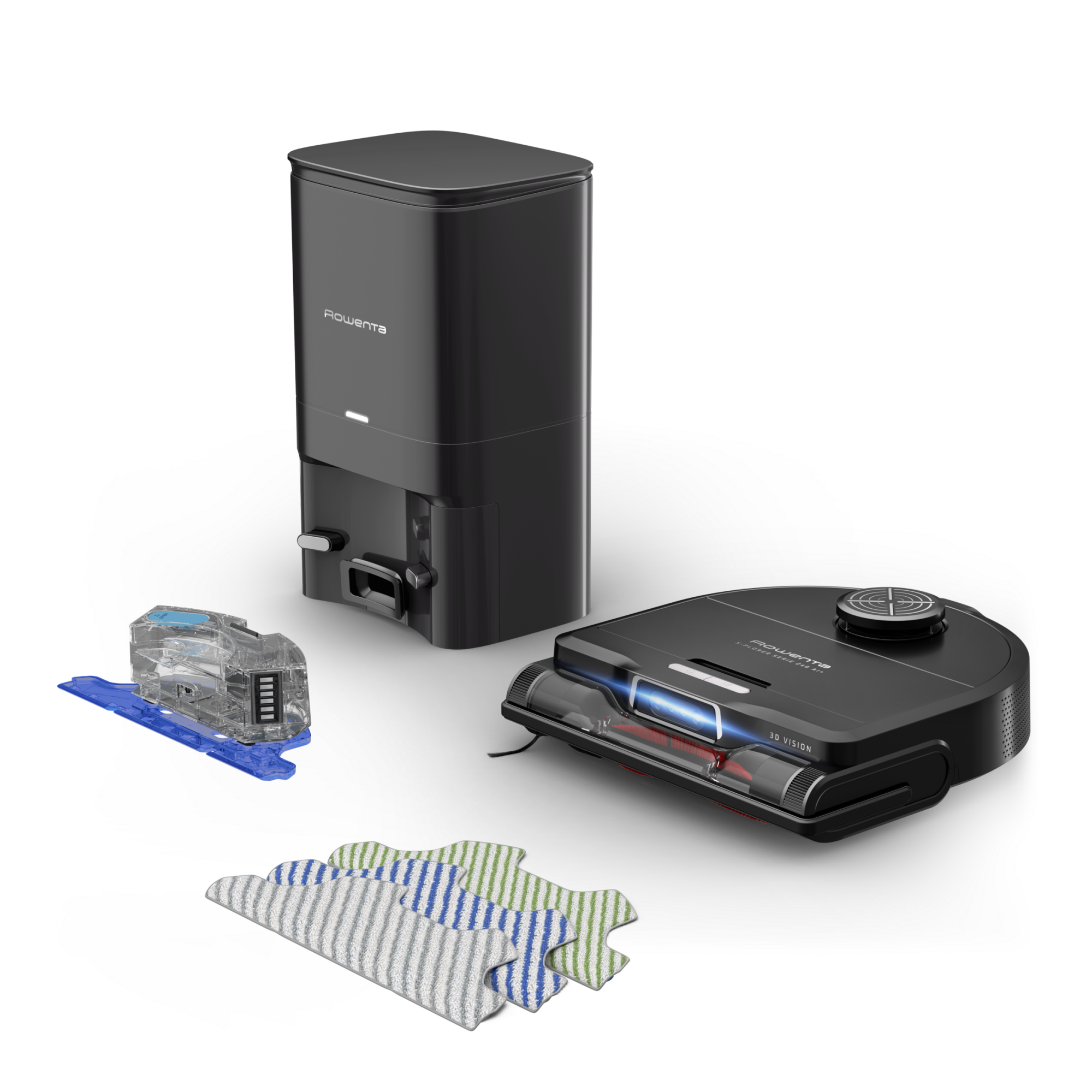 Robot de aspirare Rowenta X-Plorer Serie 240+ RR9695WH, aspirator si mop, autonomie 120 min, recipient praf 0.35L, statie de incarcare si golire praf, mop Smart Aqua Power, negru