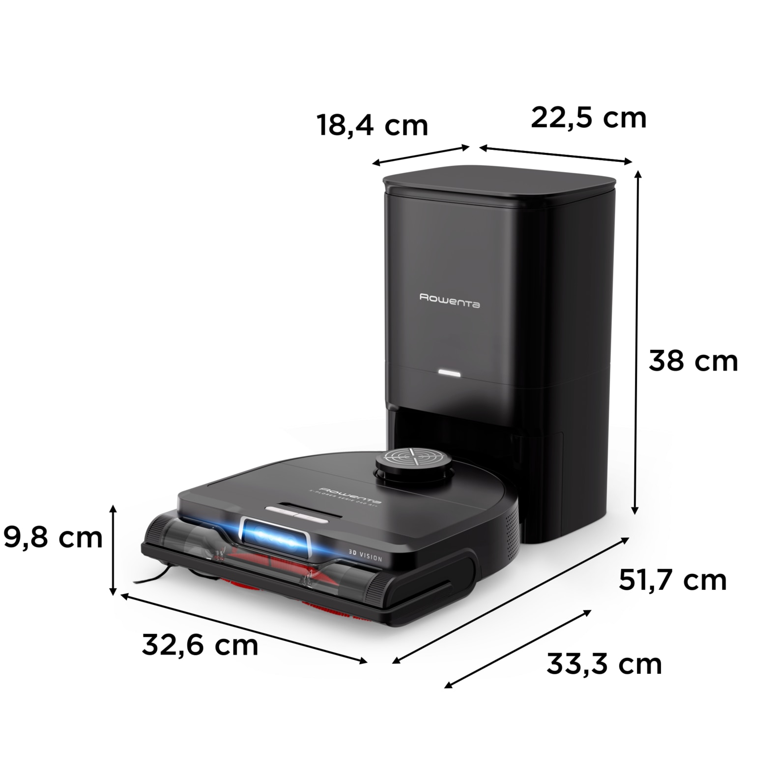Robot de aspirare Rowenta X-Plorer Serie 240+ RR9695WH, aspirator si mop, autonomie 120 min, recipient praf 0.35L, statie de incarcare si golire praf, mop Smart Aqua Power, negru