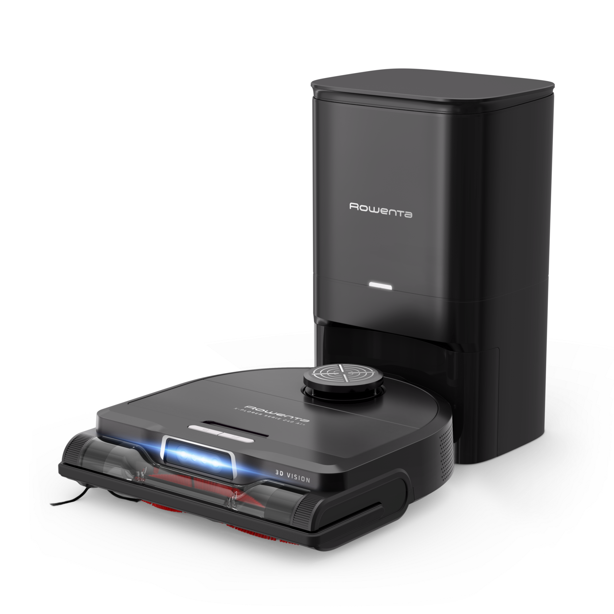 Robot de aspirare Rowenta X-Plorer Serie 240+ RR9695WH, aspirator si mop, autonomie 120 min, recipient praf 0.35L, statie de incarcare si golire praf, mop Smart Aqua Power, negru