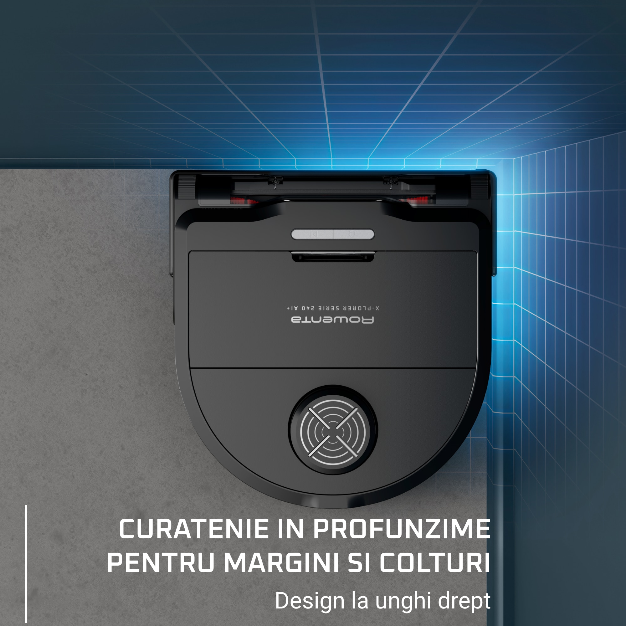 Robot de aspirare Rowenta X-Plorer Serie 240+ RR9695WH, aspirator si mop, autonomie 120 min, recipient praf 0.35L, statie de incarcare si golire praf, mop Smart Aqua Power, negru