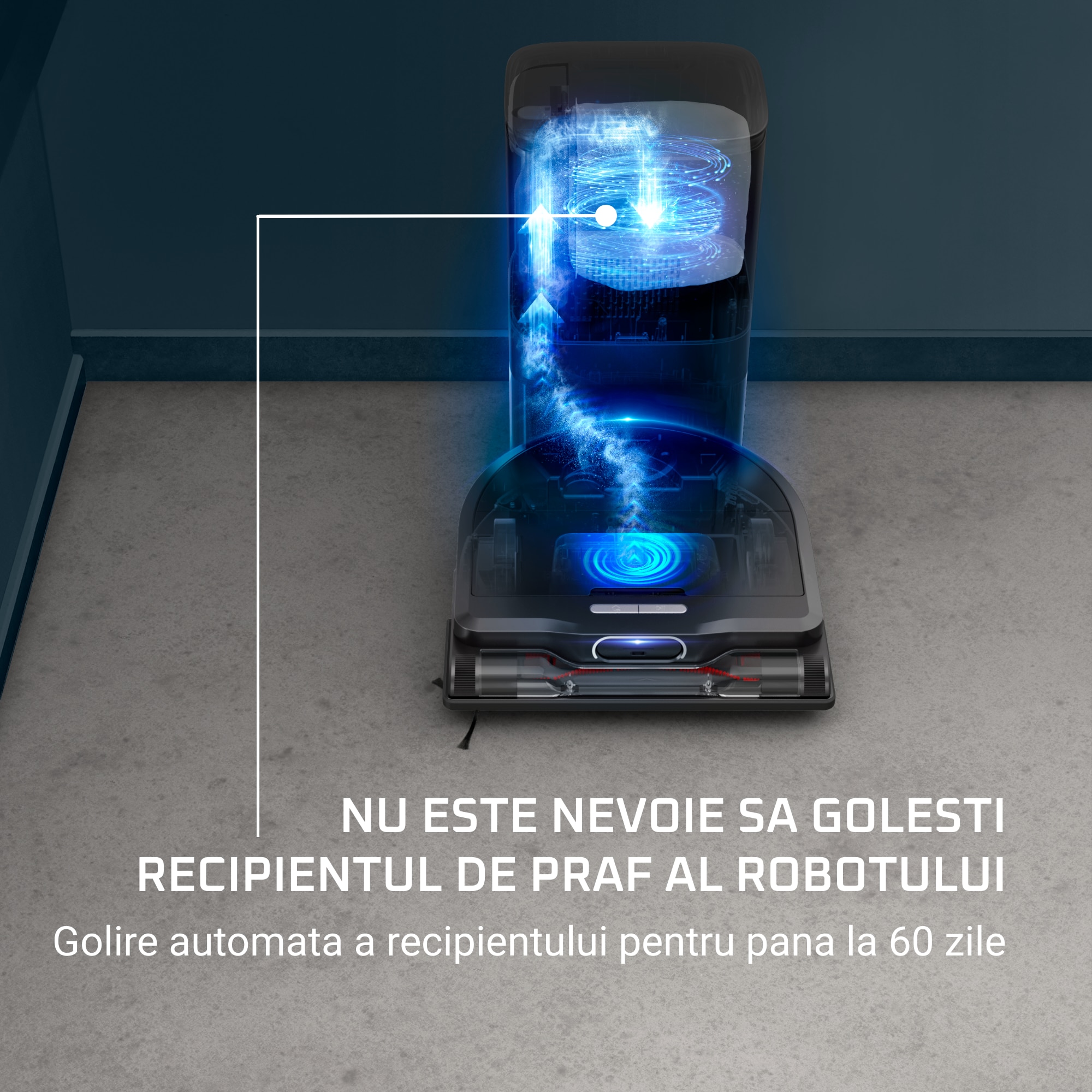 Robot de aspirare Rowenta X-Plorer Serie 240+ RR9695WH, aspirator si mop, autonomie 120 min, recipient praf 0.35L, statie de incarcare si golire praf, mop Smart Aqua Power, negru