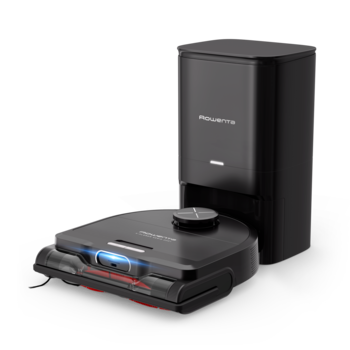 Aspirator robot Rowenta X-Plorer Serie 220+ RR9485, aspirator si mop, autonomie 120 min, recipient praf 0.35L, statie de incarcare si golire praf, mop Smart Aqua Power, negru