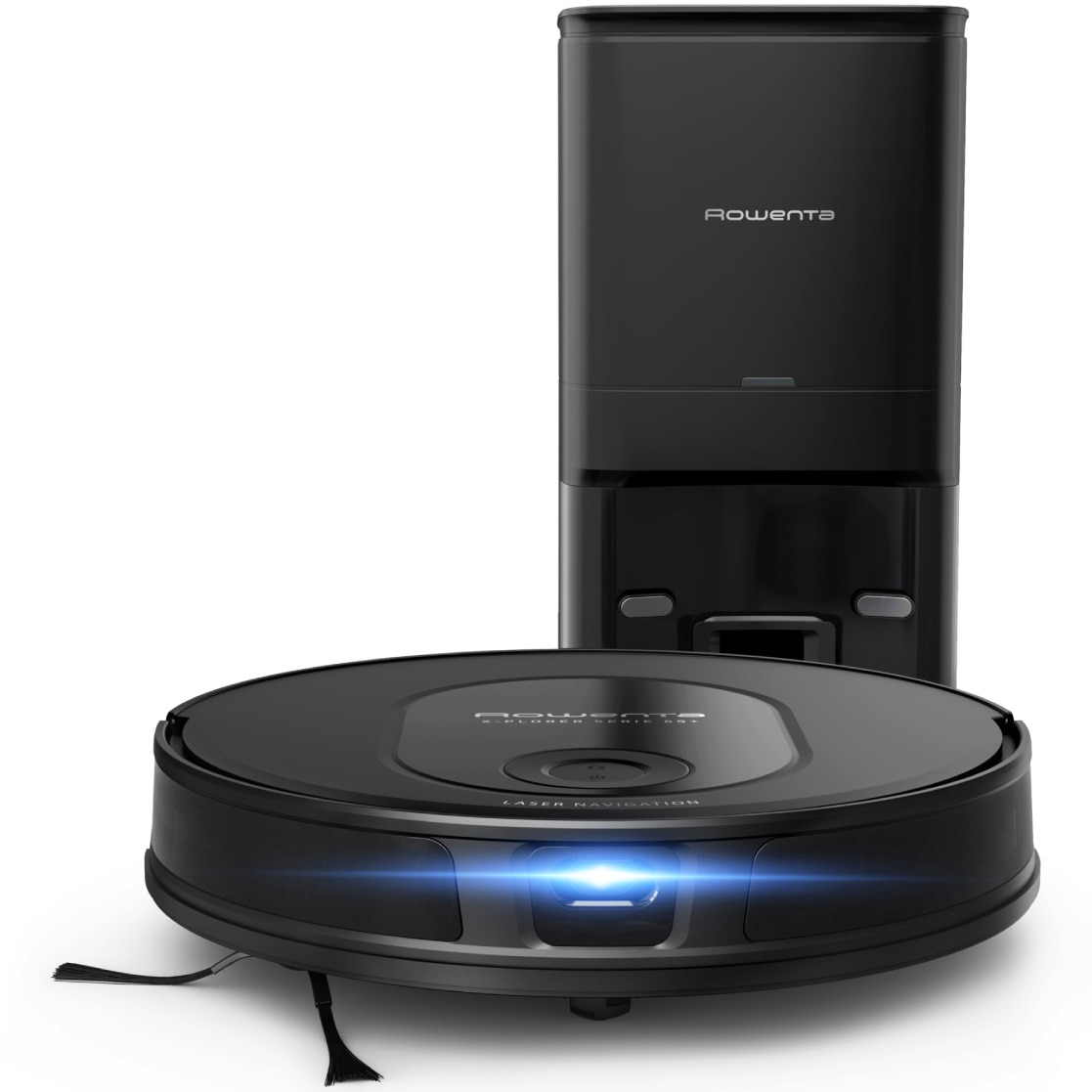 Robot de aspirare Rowenta X-Plorer Serie 65+ RR8L85WH, aspirator si mop, 168 min, 2600 mAh, recipient praf 0.4L, recipient apa 300 ml, statie de incarcare si golire praf, mop Smart Aqua Power, negru