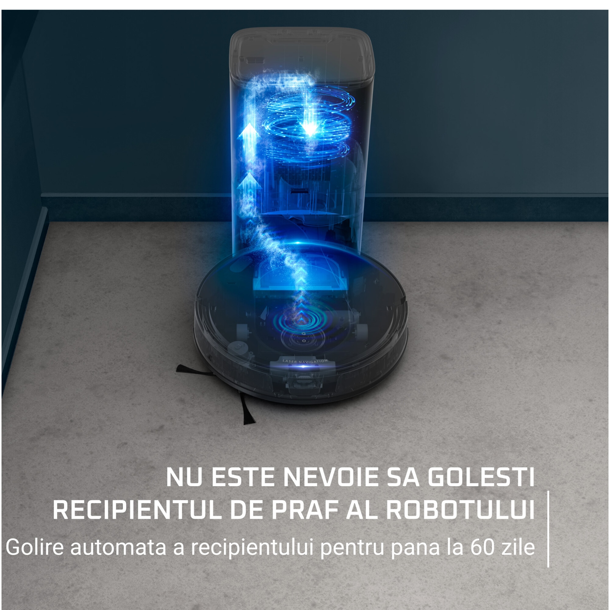 Robot de aspirare Rowenta X-Plorer Serie 65+ RR8L85WH, aspirator si mop, 168 min, 2600 mAh, recipient praf 0.4L, recipient apa 300 ml, statie de incarcare si golire praf, mop Smart Aqua Power, negru