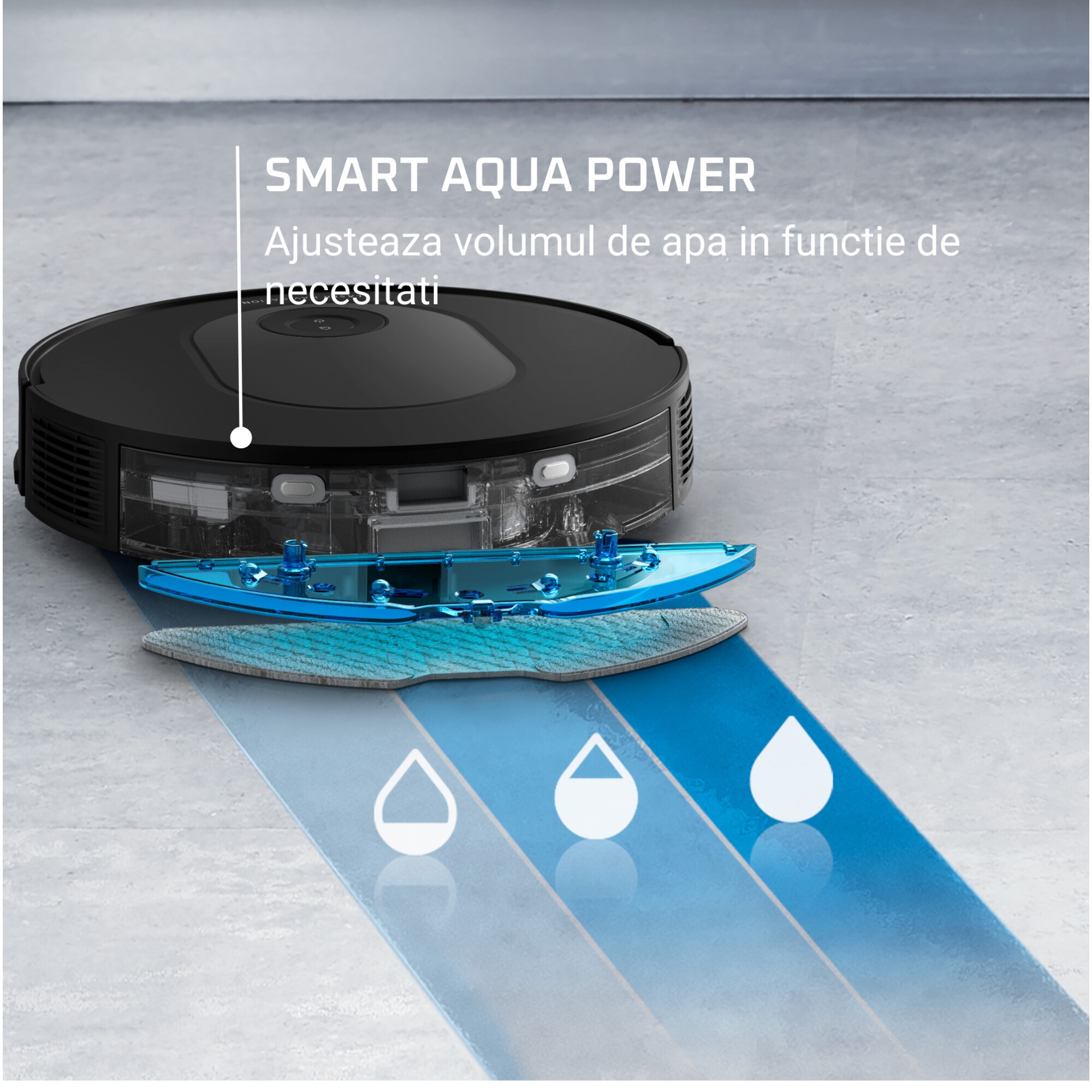 Robot de aspirare Rowenta X-Plorer Serie 65+ RR8L85WH, aspirator si mop, 168 min, 2600 mAh, recipient praf 0.4L, recipient apa 300 ml, statie de incarcare si golire praf, mop Smart Aqua Power, negru