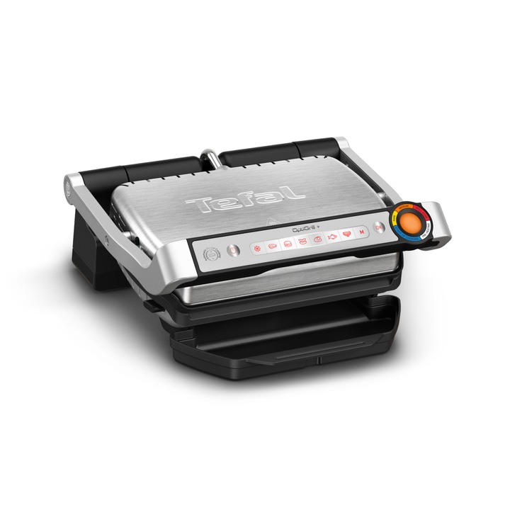 Gratar electric Tefal Optigrill+ GC717D10, 2000W, 6 programe automate, placi detasabile antiaderente, inox, indicator nivel de gatire, argintiu