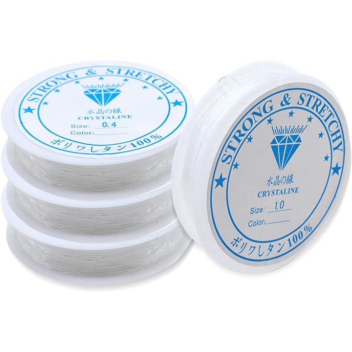 Set de 4 sfori elastice pentru bijuterii, nailon, 0.4mm/0.6mm/0.8mm/1mm