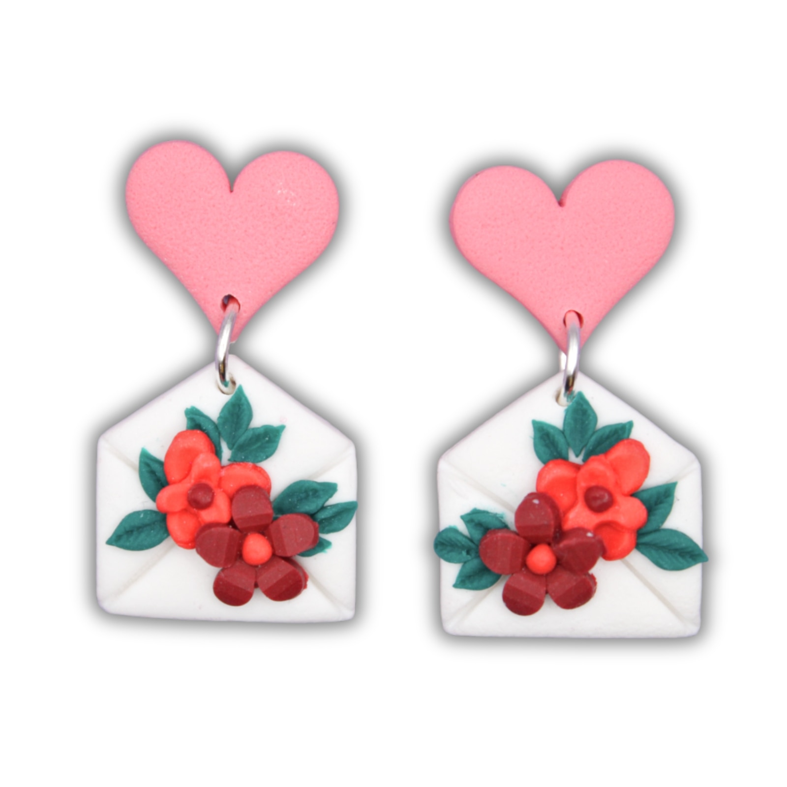 Cercei Handmade - Plic cu Inima - Lut Polimeric, Vivid Pink, Pin de ...