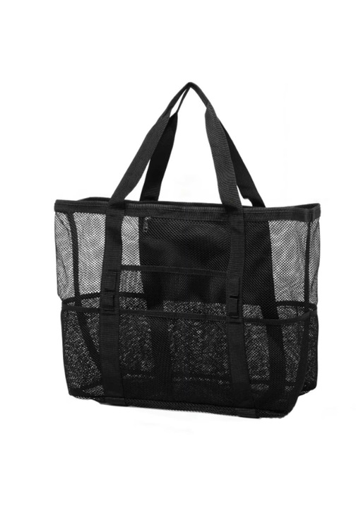 Geanta de plaja, AEWOYAD, compartimente multiple, material plasa, 42x 38 x 22cm，neagra