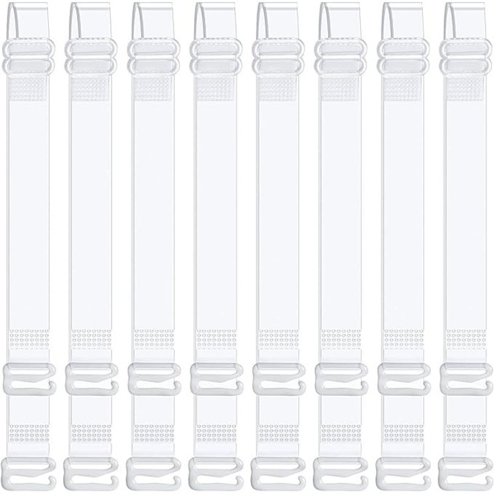 Set bretele transparente ajustabile, 4 perechi, lungime maxima 65cm, latime 15mm