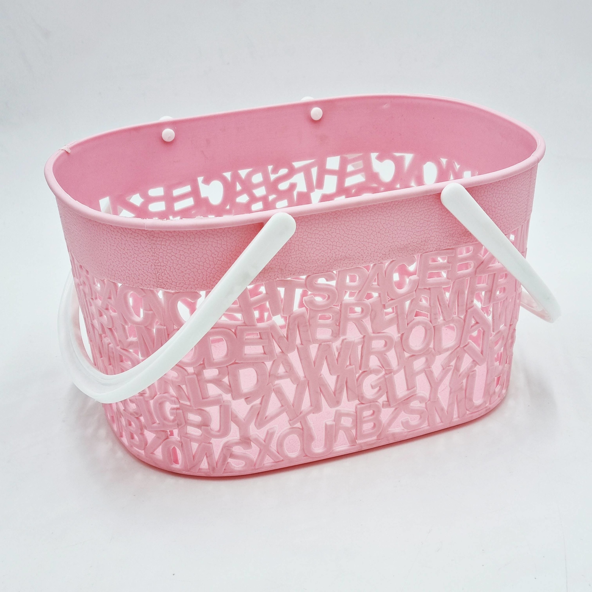 Organizator, cos cu manere, plastic, roz, 24 cm x 17 cm x 13 cm, model ...