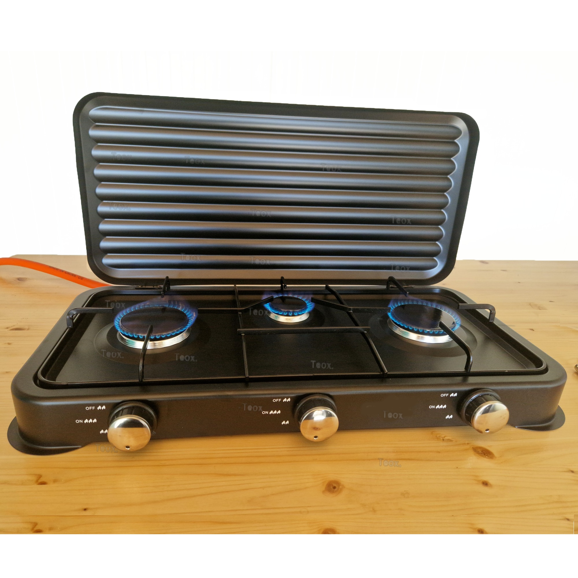 Set Aragaz Butelie 3 arzatoare, Ceas, Furtun, Coliere, gpl, gaz, emailat Negru