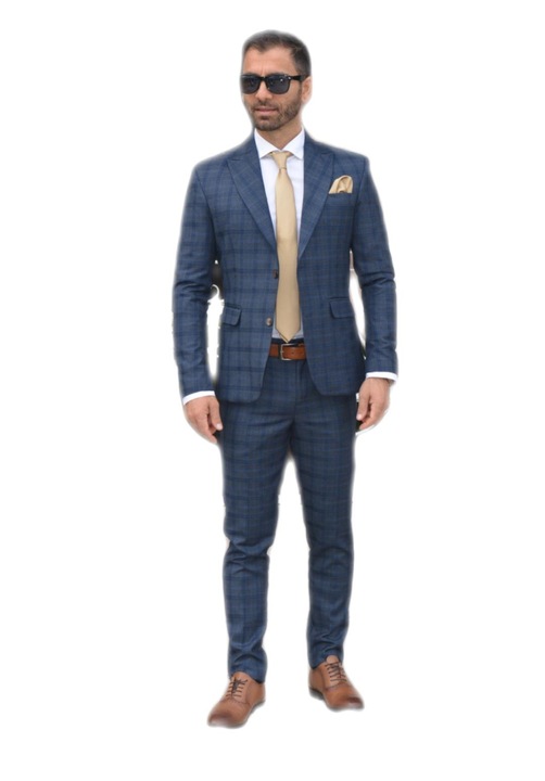 Costum barbat, Sunt Romanesc, slim fit, casual, gri in caro albastru, Gri albastrui