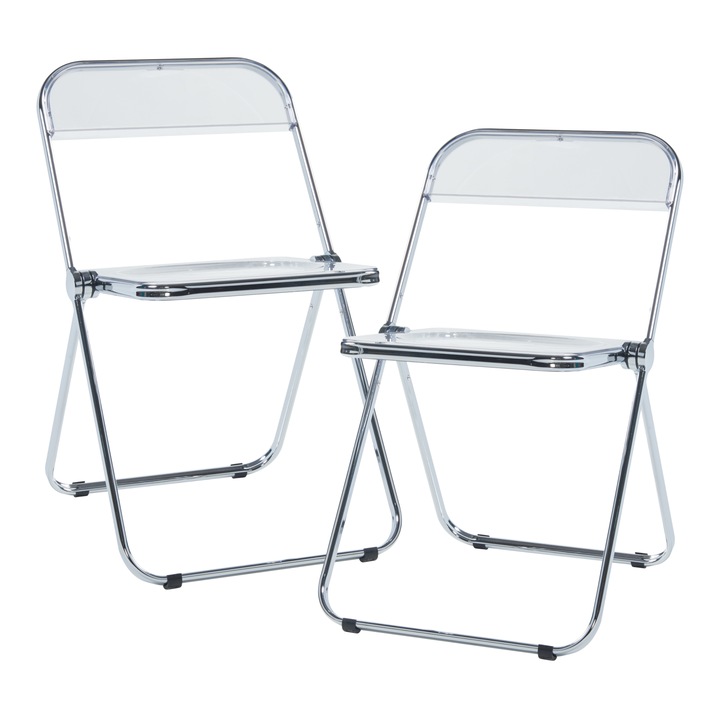 Set 2 scaune, en.casa, PXGC-0107 Pornainen, 74 x 46 x 47 cm, otel, plastic, 120 kg, transparent, pliabile
