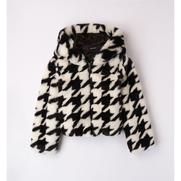 Кожено палто с качулка за момиче, Sarabanda, 0.7755, Бял/Черен, Бял/Черен