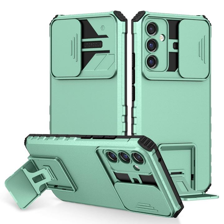 Husa telefon, pentru Samsung Galaxy A35 5G / Galaxy A55 5G Fereastra glisanta, suport inovator, Verde deschis
