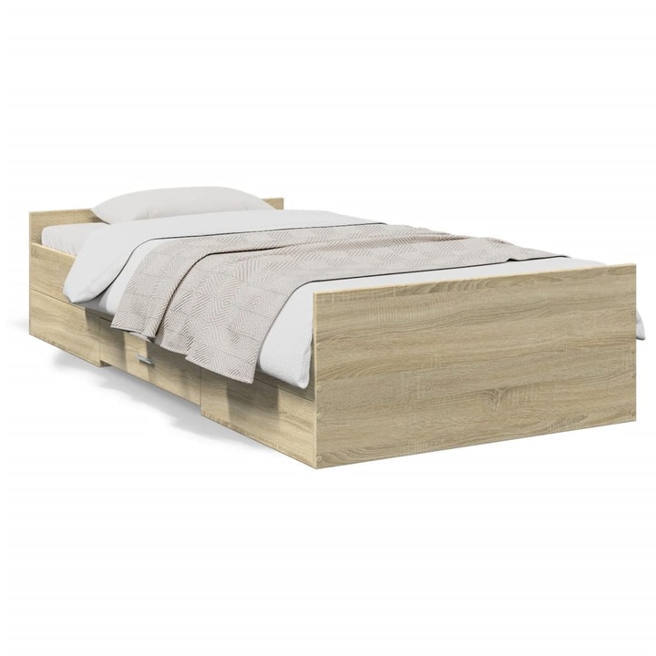 Cadru de pat vidaXL, cu sertare stejar sonoma 100x200 cm, lemn prelucrat, 18.3 kg 3280330