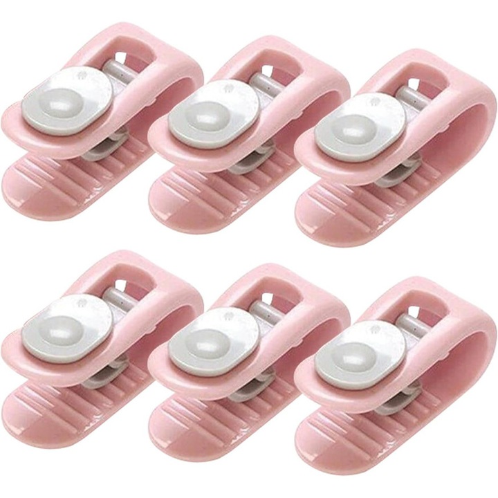 Set 6 cleme fixare cuvertura, design antialunecare, roz