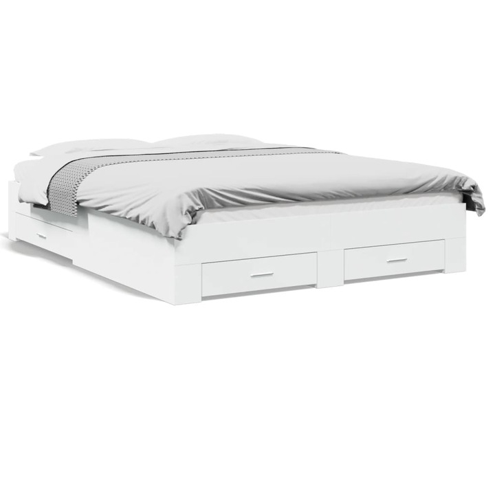 Cadru pat cu sertare alb extralucios 150x200 cm, vidaXL, lemn prelucrat, 25.1 kg 3280377