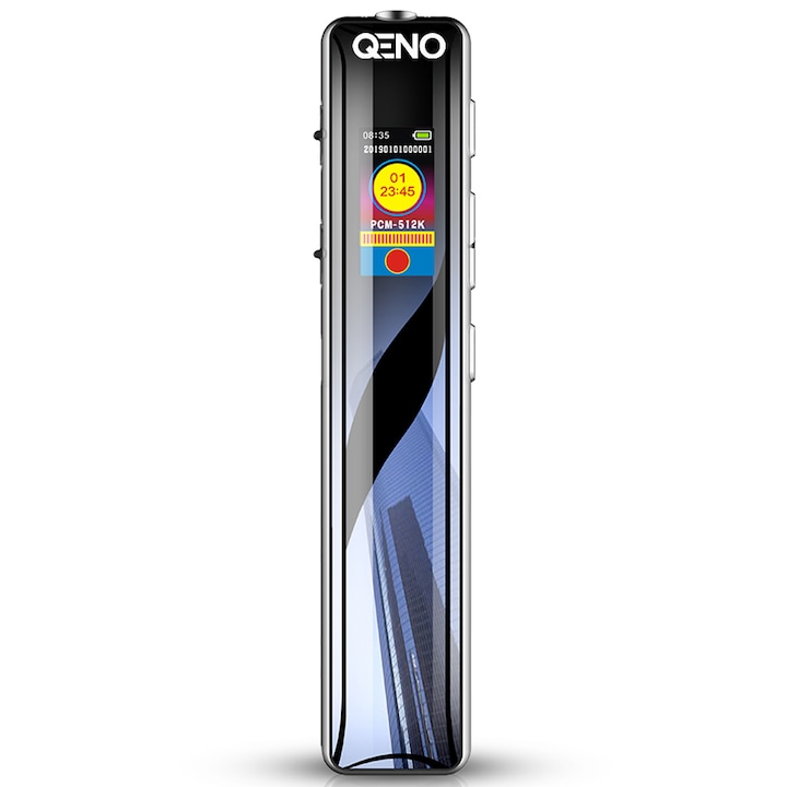 Qeno® GoVoice цифров рекордер, MP3 плейър, двоен микрофон, шумоизолация, гласово активиране, MicroSD слот, USB, 8GB памет, черен